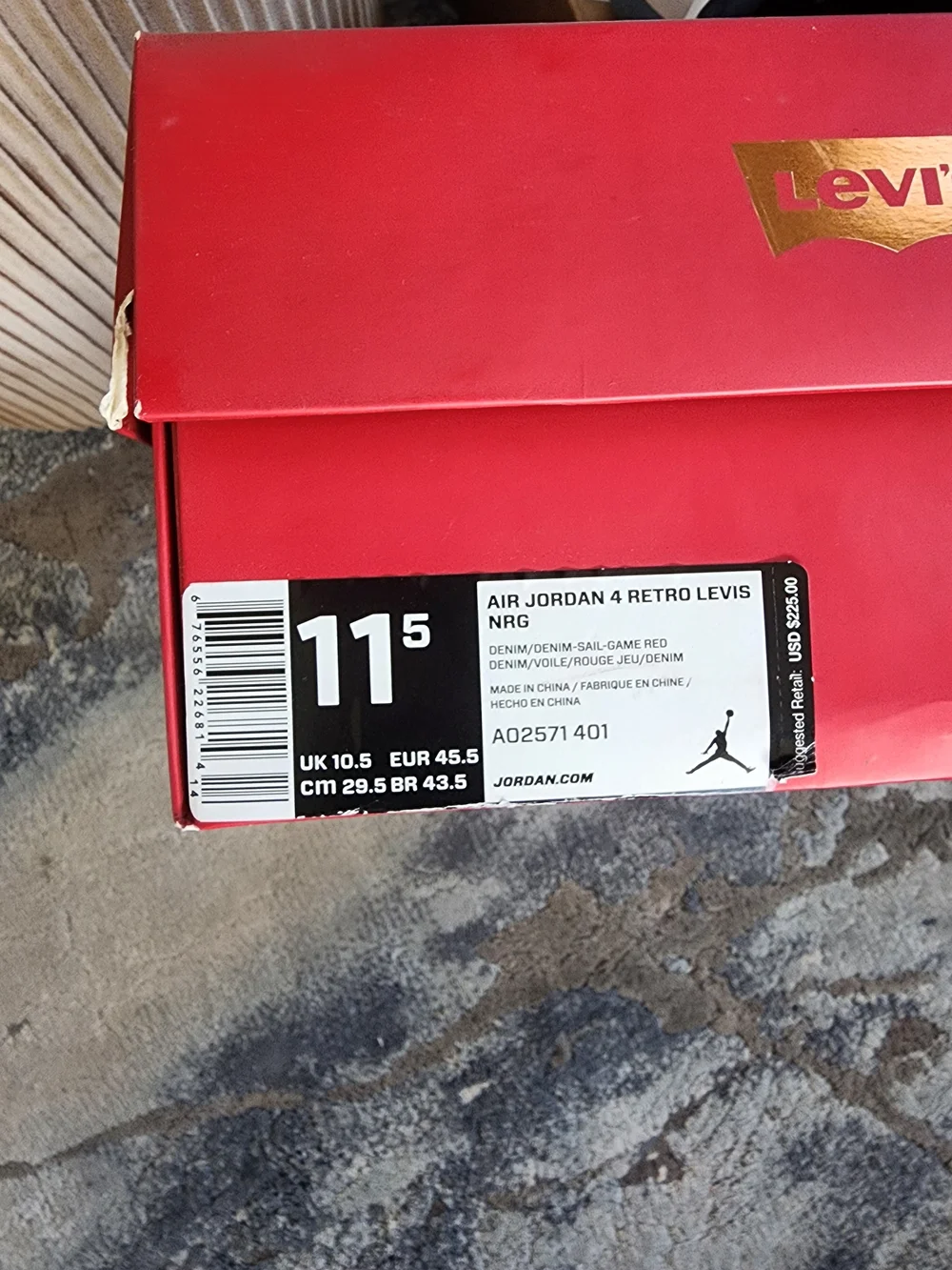 Air Jordan 4 x Levi’s Denim Bleached Custom Sneakers Size 11.5